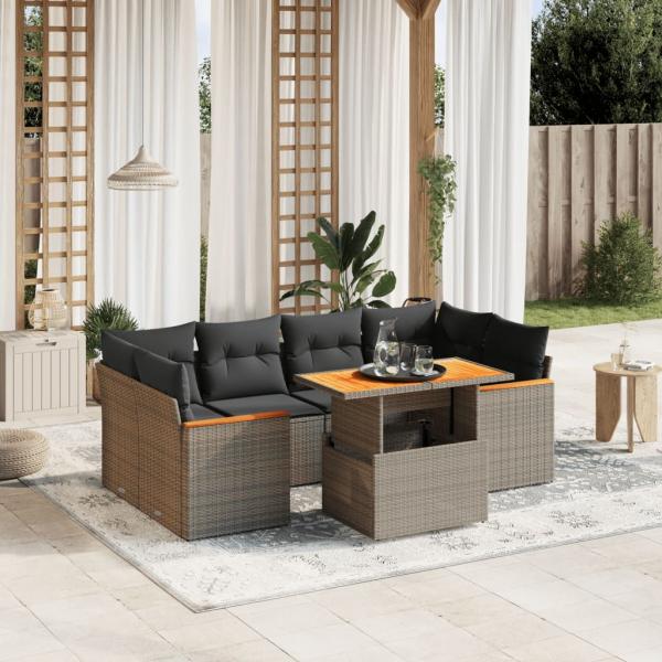 ARDEBO.de - 7-tlg. Garten-Sofagarnitur mit Kissen Grau Poly Rattan