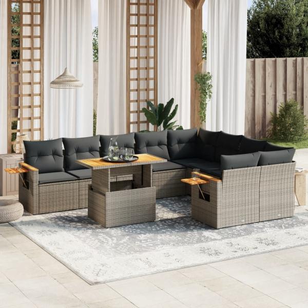 ARDEBO.de - 10-tlg. Garten-Sofagarnitur mit Kissen Grau Poly Rattan
