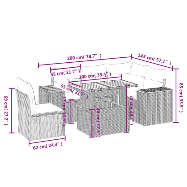 6-tlg. Garten-Sofagarnitur mit Kissen Grau Poly Rattan