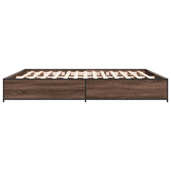 ARDEBO.de - Bettgestell Braun Eichen-Optik 200x200 cm Holzwerkstoff Metall