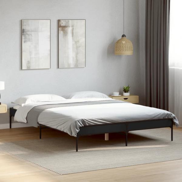 ARDEBO.de - Bettgestell Schwarz 150x200 cm Holzwerkstoff und Metall