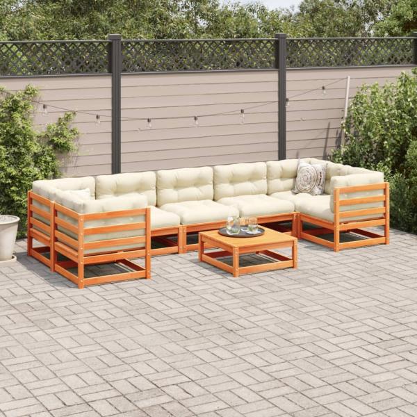 8-tlg. Garten-Sofagarnitur Wachsbraun Massivholz Kiefer