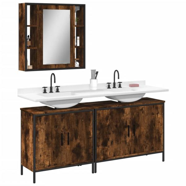 ARDEBO.de - 3-tlg. Badmöbel-Set Räuchereiche Holzwerkstoff
