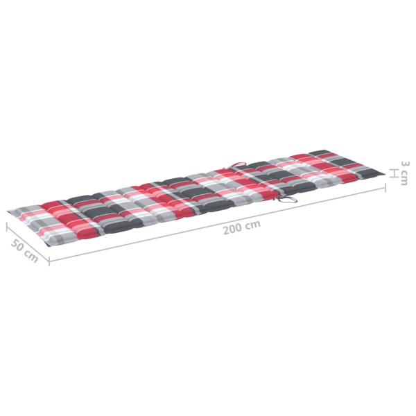 Sonnenliege mit Auflage Rotes Karomuster Massivholz Teak