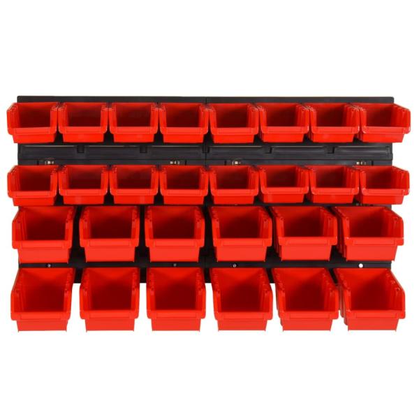 30-tlg Stapelboxen-Wandregal Rot & Schwarz 77x39cm Polypropylen