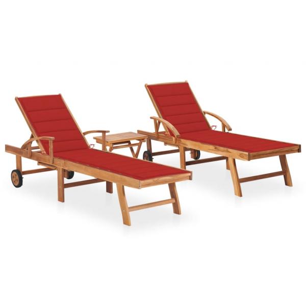 ARDEBO.de - Sonnenliegen 2 Stk. mit Tisch und Auflagen Massivholz Teak
