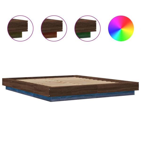 Bettgestell mit LED Braun Eichen-Optik 150x200 cm Holzwerkstoff
