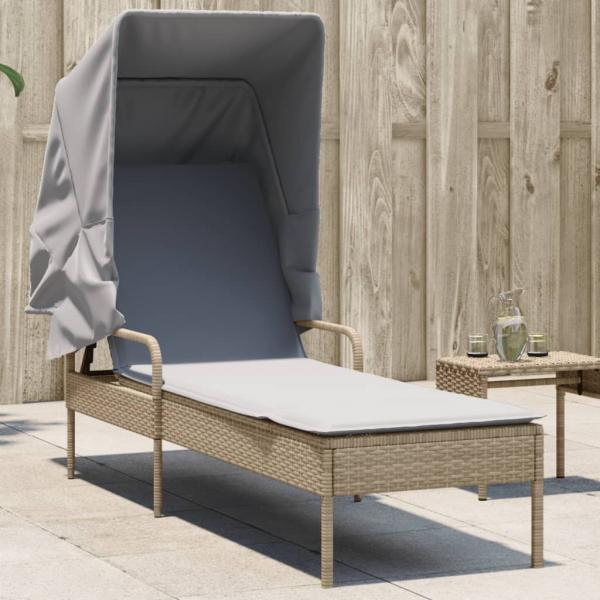 ARDEBO.de - Sonnenliege mit Dach Beige Poly Rattan