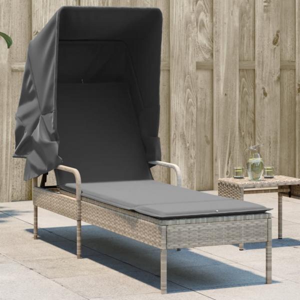 ARDEBO.de - Sonnenliege mit Dach Hellgrau Poly Rattan