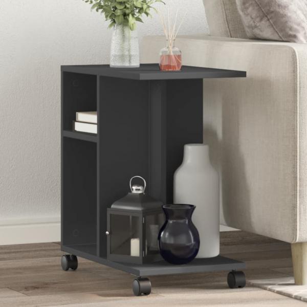 ARDEBO.de - Beistelltisch mit Rollen Schwarz 50x30x55 cm Holzwerkstoff