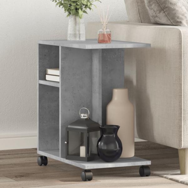 ARDEBO.de - Beistelltisch mit Rollen Betongrau 50x30x55 cm Holzwerkstoff