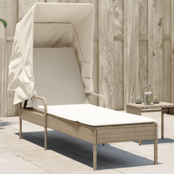 ARDEBO.de - Sonnenliege mit Dach Beige Poly Rattan