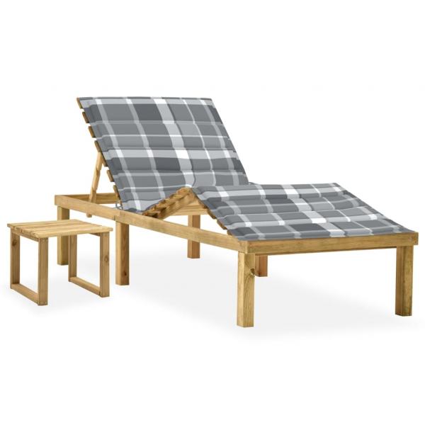 ARDEBO.de - Garten-Sonnenliege mit Tisch und Auflage Kiefer Imprägniert
