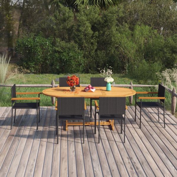 ARDEBO.de - 7-tlg. Garten-Essgruppe Poly Rattan Schwarz