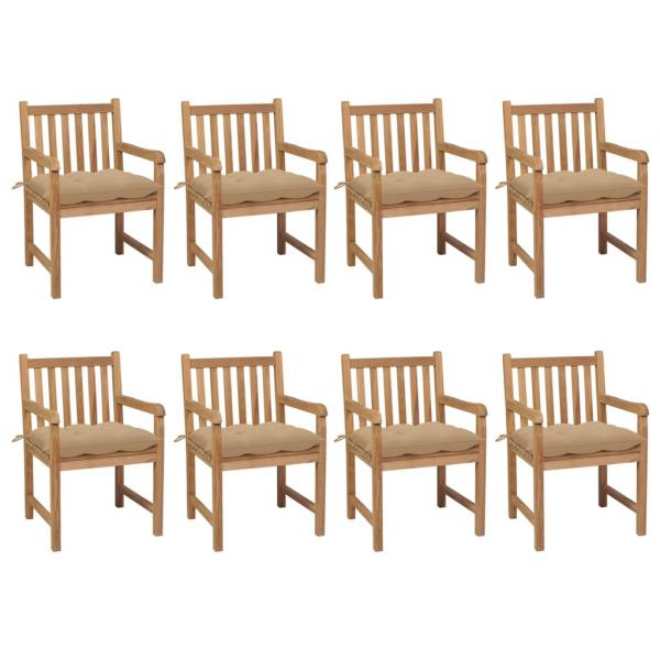 ARDEBO.de - Gartenstühle 8 Stk. mit Beigen Kissen Massivholz Teak