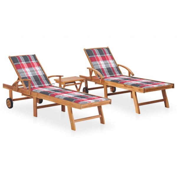 ARDEBO.de - Sonnenliegen 2 Stk. mit Tisch und Auflagen Massivholz Teak