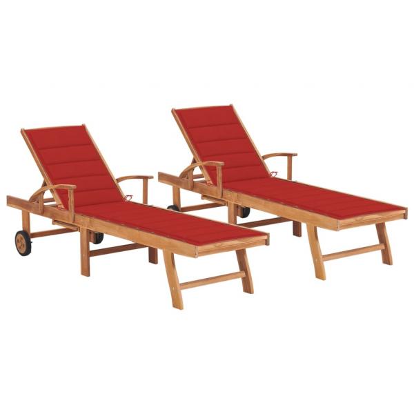 ARDEBO.de - Sonnenliegen 2 Stk. mit Auflagen Rot Massivholz Teak
