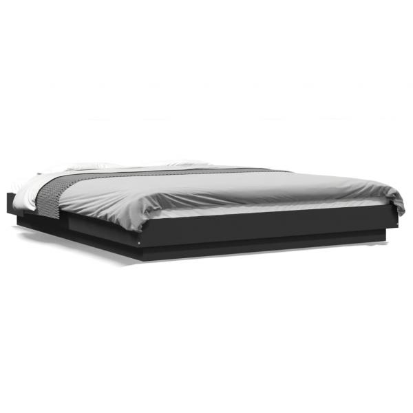 ARDEBO.de - Bettgestell mit LED Schwarz 160x200 cm Holzwerkstoff