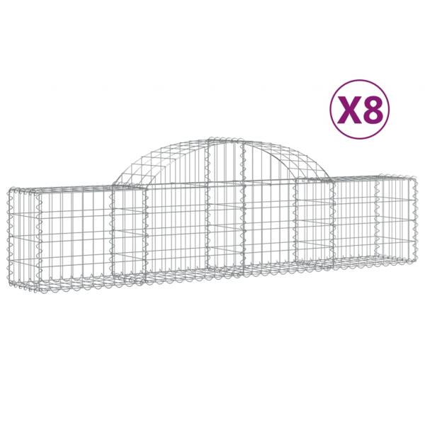 Gabionen mit Hochbogen 8 Stk. 200x30x40/60 cm Verzinktes Eisen
