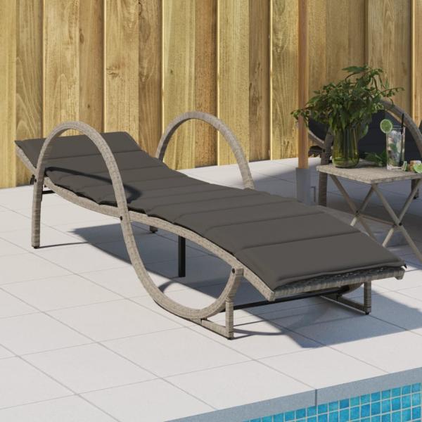ARDEBO.de - Sonnenliege mit Auflage Hellgrau 60x199x42 cm Poly Rattan
