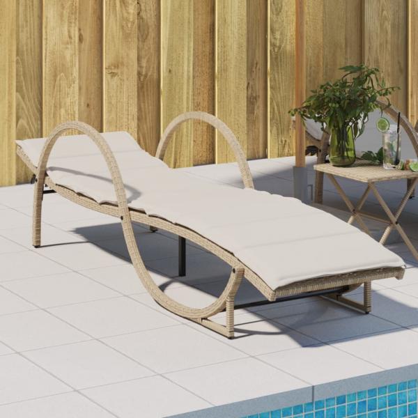 ARDEBO.de - Sonnenliege mit Auflage Beige 60x199x42 cm Poly Rattan