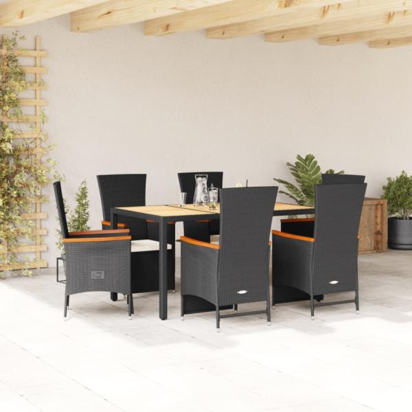 ARDEBO.de - 7-tlg. Garten-Essgruppe mit Kissen Schwarz Poly Rattan