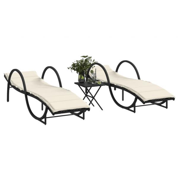 ARDEBO.de - Sonnenliegen 2 Stk. mit Tisch Schwarz Poly Rattan
