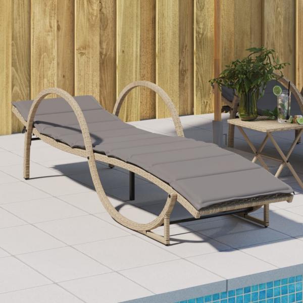 ARDEBO.de - Sonnenliege mit Auflage Beige 60x199x42 cm Poly Rattan