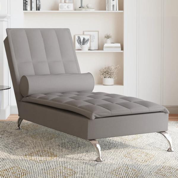 ARDEBO.de - Massage-Chaiselongue mit Nackenrolle Taupe Stoff