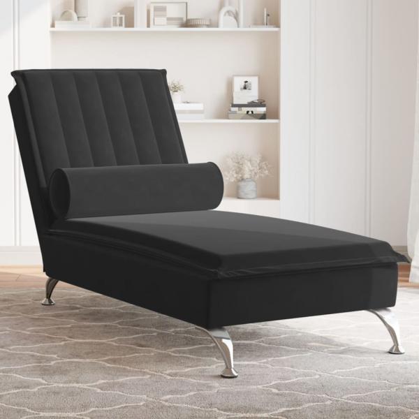 ARDEBO.de - Massage-Chaiselongue mit Nackenrolle Schwarz Samt