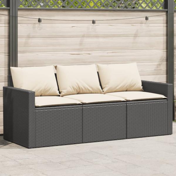 ARDEBO.de - Gartensofa mit Kissen 3-Sitzer Schwarz Poly Rattan