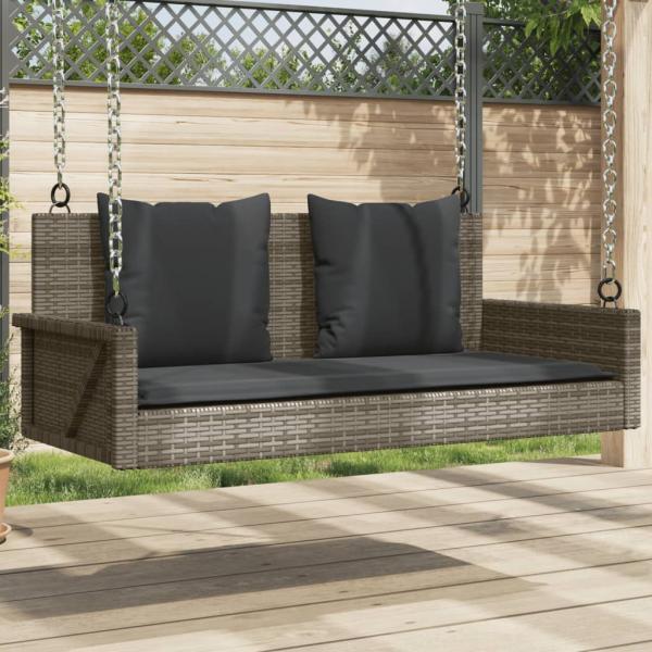 ARDEBO.de - Hängebank mit Kissen Grau 119x56x48 cm Poly Rattan
