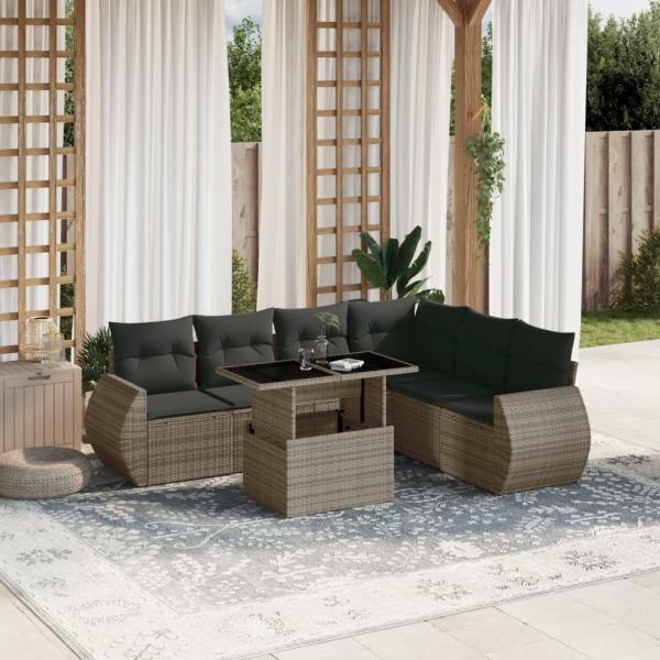 ARDEBO.de - 7-tlg. Garten-Sofagarnitur mit Kissen Grau Poly Rattan