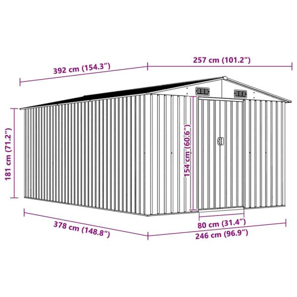 Gerätehaus 257x392x181 cm Metall Grau