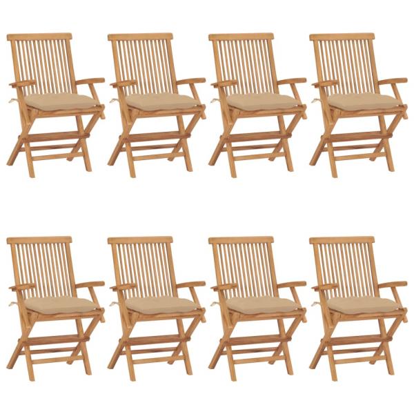ARDEBO.de - Gartenstühle mit Beigen Kissen 8 Stk. Massivholz Teak