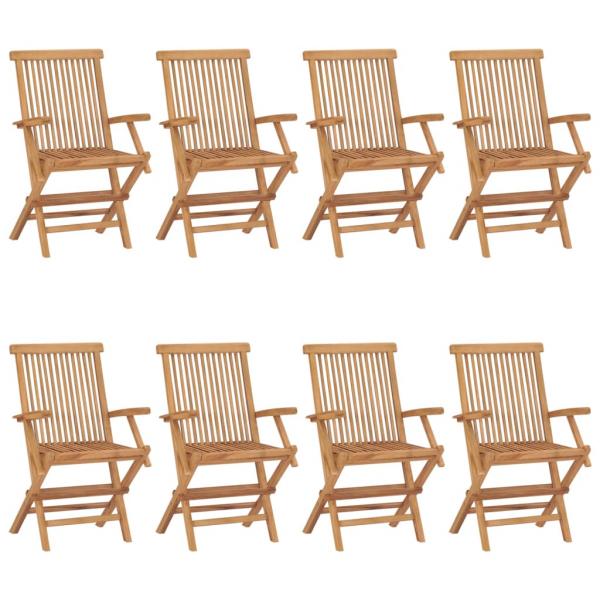 Gartenstühle mit Beigen Kissen 8 Stk. Massivholz Teak