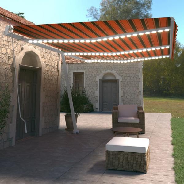 ARDEBO.de - Markise Manuell Einziehbar mit LED 600x350 cm Orange und Braun