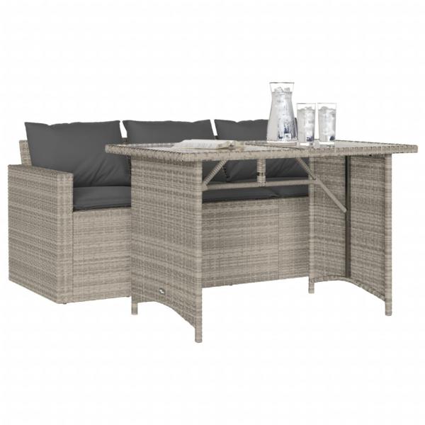2-tlg. Garten-Essgruppe mit Kissen Hellgrau Poly Rattan