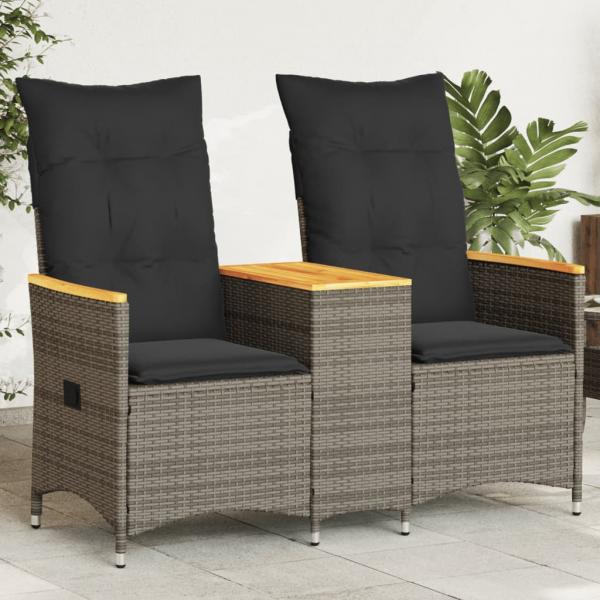 ARDEBO.de - Gartensofa 2-Sitzer Verstellbar mit Tisch Grau Poly Rattan
