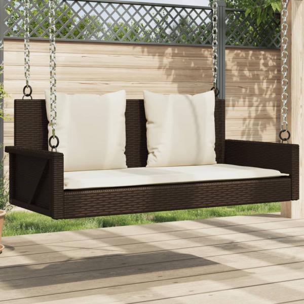 ARDEBO.de - Hängebank mit Kissen Braun 119x56x48 cm Poly Rattan