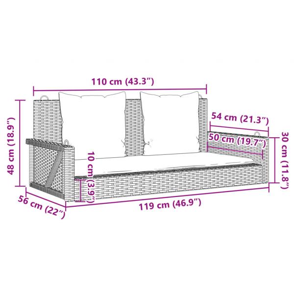 Hängebank mit Kissen Braun 119x56x48 cm Poly Rattan