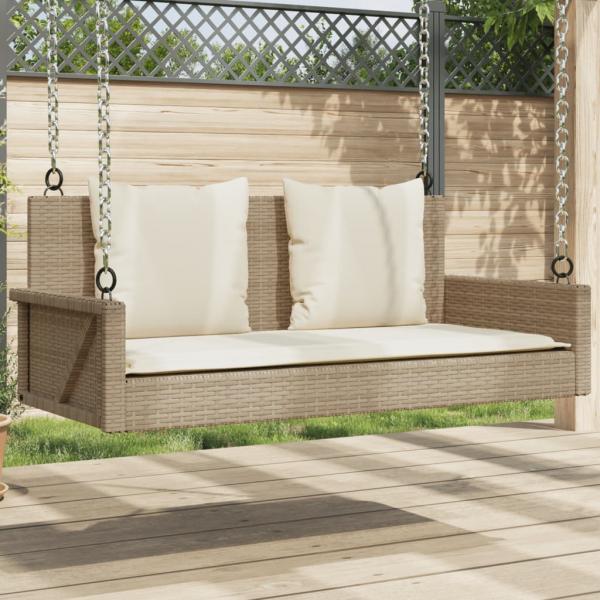 ARDEBO.de - Hängebank mit Kissen Beige 119x56x48 cm Poly Rattan