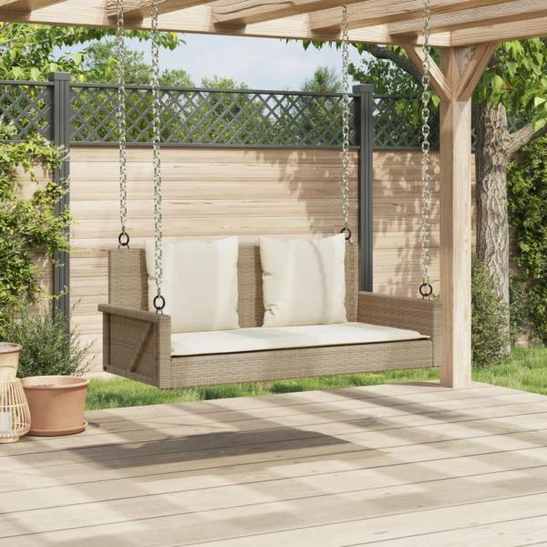 Hängebank mit Kissen Beige 119x56x48 cm Poly Rattan