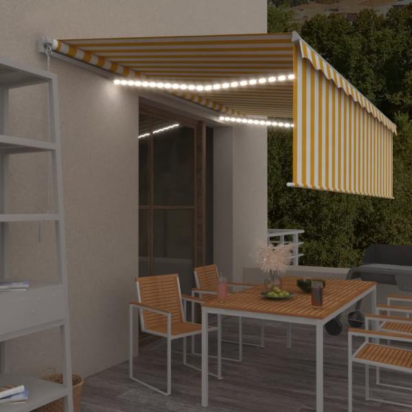 ARDEBO.de - Markise Manuell Einziehbar mit Rollo & LED 5x3 m Gelb & Weiß