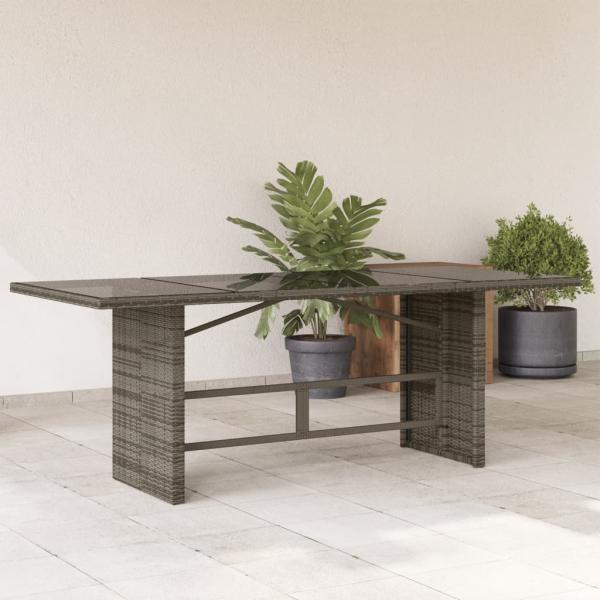 ARDEBO.de - Gartentisch mit Glasplatte Grau 190x80x75 cm Poly Rattan