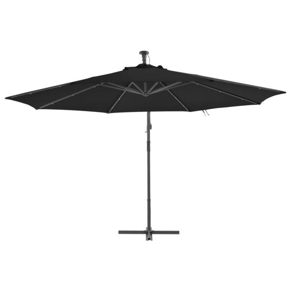 Ampelschirm mit LED-Leuchten Schwarz 350 cm