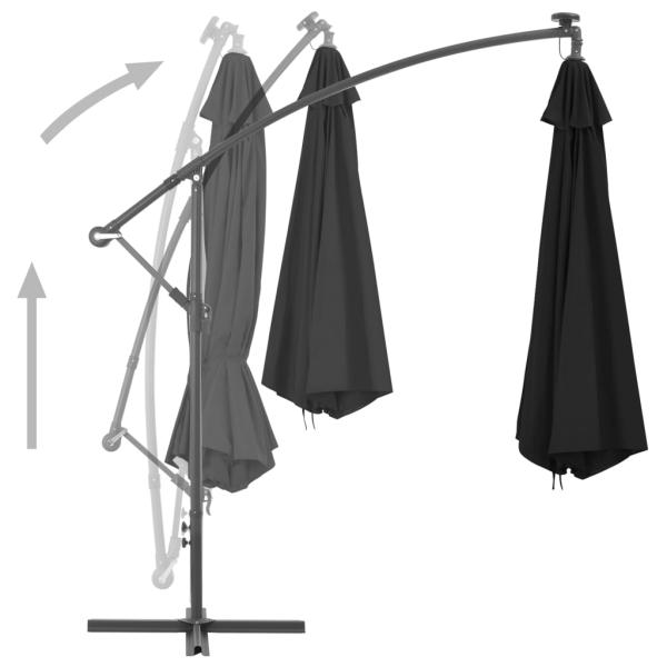 Ampelschirm mit LED-Leuchten Schwarz 350 cm