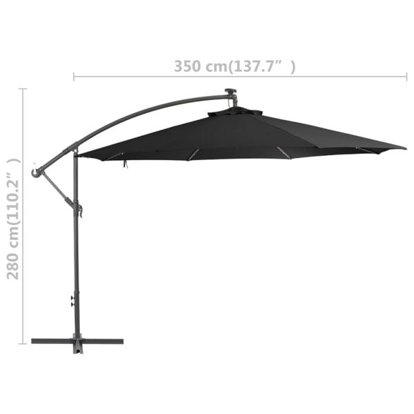 Ampelschirm mit LED-Leuchten Schwarz 350 cm