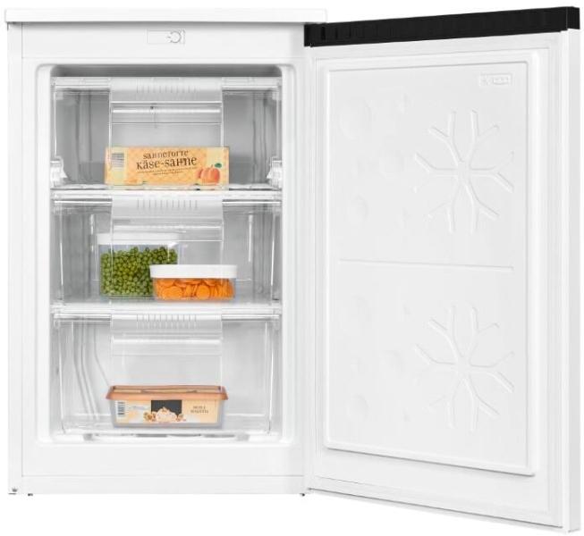 Exquisit GS81-051C Stand Gefrierschrank, 55 cm breit, 85 L, 1 Fach Klapptür und 2 Fächer mit Schublade, weiß