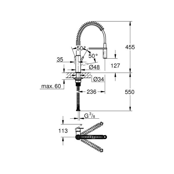 GROHE Einhebel Spültischbatterie, QuickFix, Hochdruck, Flexible Brause, chrom (30361000 )
